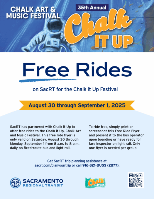 Free Rides from SacRT to Chalk It Up Festival - flyer