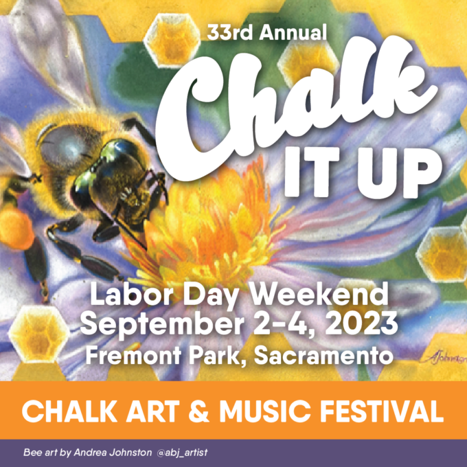 2023 Chalk It Up festival flyer with bumble bee artwork